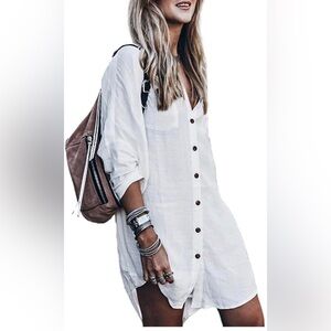 New Womens Bathing Suit Cover Up, Summer Long Sleeve Beach Swimsuit Shirt Dress